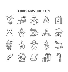 Merry Christmas Line Icon Set Winter