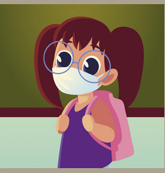 Back To School Girl Kid With Medical Mask