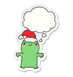 Cute Cartoon Frog Wearing Christmas Hat