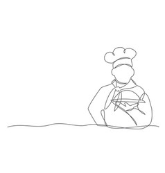 Chef One Line Drawing Isolated On White Background