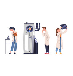 Man And Woman Scientist Character In White Coat