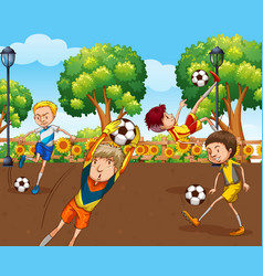 Scene With Many Children Playing Soccer