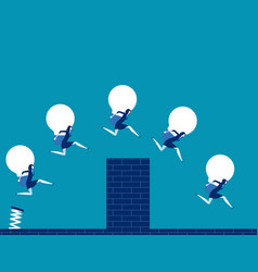 Business Team Holding Bulb And Jump Over Wall