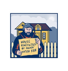 Homeless Man Or Hobo Sign Foreclosed House