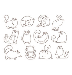 Comic Cats In Different Poses Doodles Set