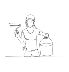 Continuous Line Drawing Of Woman Holding Paint