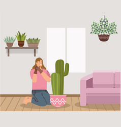 Female Gardener In Livingroom