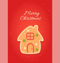 Gingerbread House Christmas Card Flat Cartoon