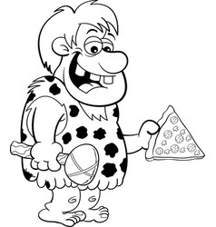 Cartoon Caveman Holding A Large Slice Pizza