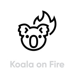 Koala On Fire Icon Editable Line