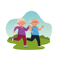 Old Persons Couple Running Characters