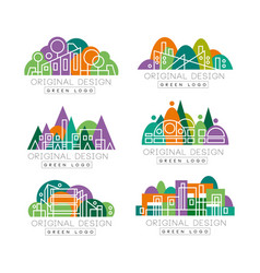 Green Logo Templates Design Set City Landscape