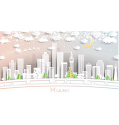 Miami Florida City Skyline In Paper Cut Style