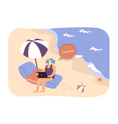 Woman Working Remotely On Beach