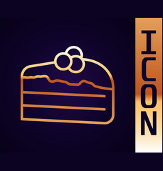 Gold Line Piece Of Cake Icon Isolated On Black