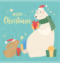 Polar Bear And Rabbit Cartoon Kawaii Merry