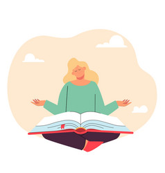 Cartoon Girl Meditating With Big Open Book On Lap