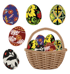 Easter Collection Of Painted Eggs With Basket