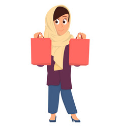 Happy Islamic Customer Woman With Shopping Bags