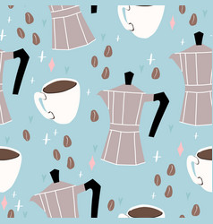 Moka Pot Seamless Pattern Morning Coffee Cup