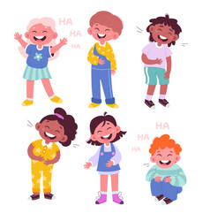 Laughing Kids Flat Icons Set Cute Children