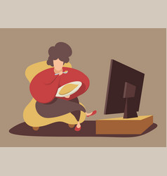 Chubby Woman Eating In Front Tv