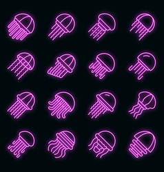 Jellyfish Icons Set Neon