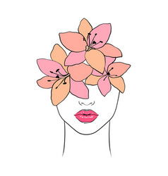 Woman Face And Flowers On Head Fashion