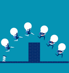 Business Team Holding Bulb And Jump Over Wall