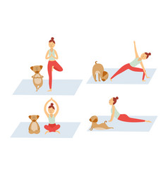 Cartoon Girl Doing Yoga With Her Dog - Cute Pet