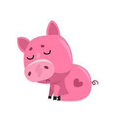 Sad Pink Cartoon Baby Piglet Sitting Cute Little