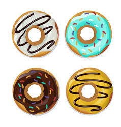 Colorful Set Of Glazed Donuts With Caramel