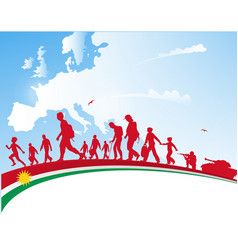 Immigration People With Kurdistan Flag On Europe