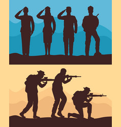 Seven Military Squad Silhouettes