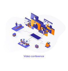 Video Conference Isometric Web Banner