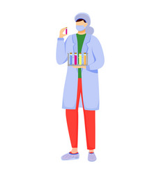 Scientist In Lab Coat With Mask Protection Flat