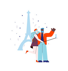 Couple Makes Selfie On Eiffel Tower Backdrop