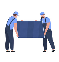 Male Workers Carrying Solar Panel Flat