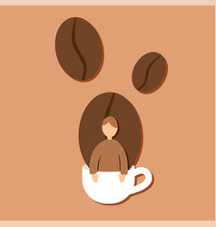 Man In Coffee Cup And Coffee Beans