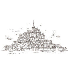 Le Mont Saint Michel Normandy France Hand Drawn