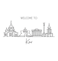 One Single Line Drawing Kyiv City Skyline