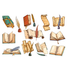 Collection Of Old Books And Antique Quills