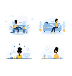 Work From Home Set Of African Women Freelancer