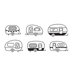 Camper Van Trailer Set Travel Caravan Icon Doodle