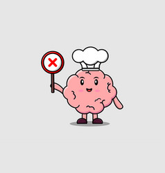 Cute Cartoon Brain Chef Holding Wrong Sign Board