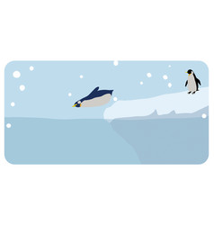 Penguins Jumping Into The Iceberg