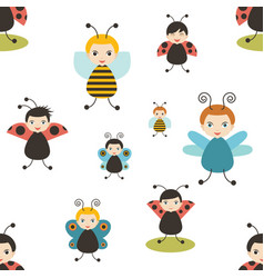 Beatles Cartoon Seamless Pattern Bee Butterfly