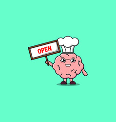 Cute Cartoon Brain Character Hold Open Sign Board