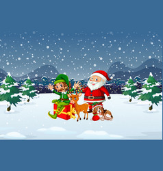 Snowy Christmas Night Scene With Santa Claus