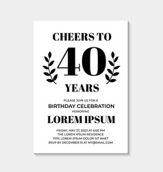 40th Birthday Or Anniversary Invitation Card